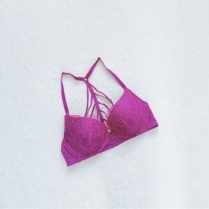 Victoria's Secret Very Sexy Magenta Floral Lace Front-Close Push-Up Bra 32B